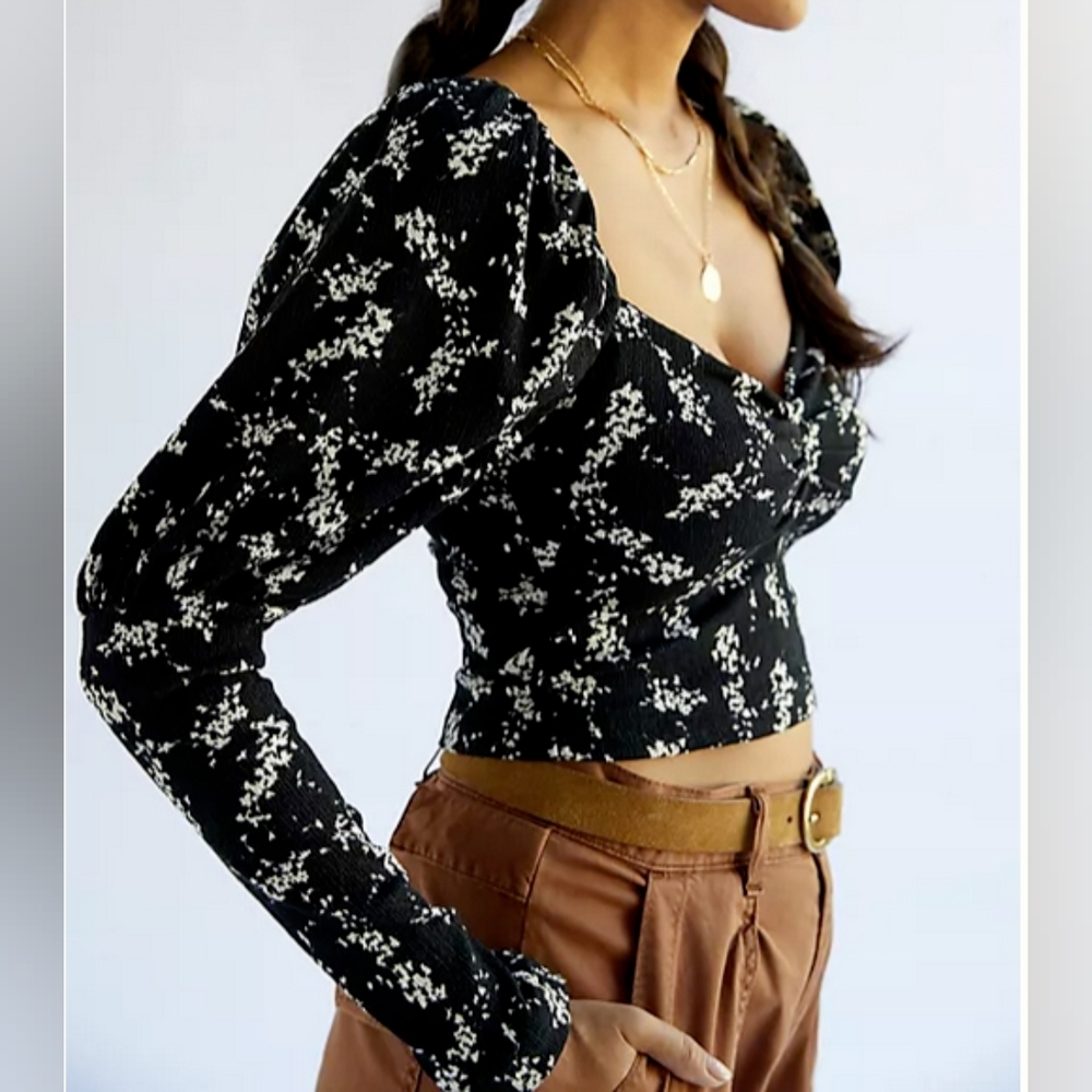 Anthropologie Floral Black Women's Cropped Top, Size S